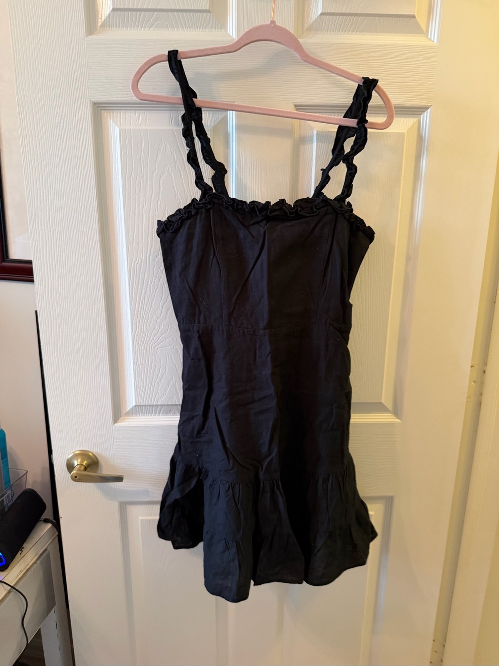Aqua Black Ruffle-Trim Mini Dress